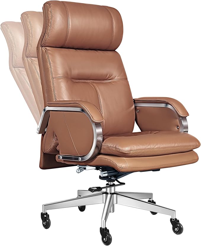 Genuine Leather Modern Executive Chair High-Back Support 90 to 150 Degrees