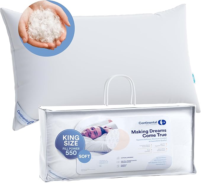 Luxury Down Pillow Set for Father's Day: Queen Size Pack of 1 Soft Pillow + Queen Pillow Protector - Family Made in New York - 550FP Soft