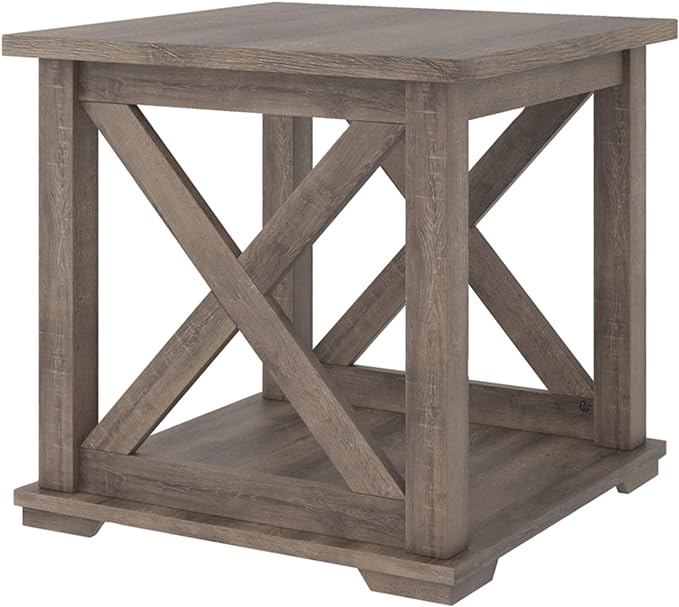 Aldwin Farmhouse Square End Table with Crossbuk Details, Light Brown