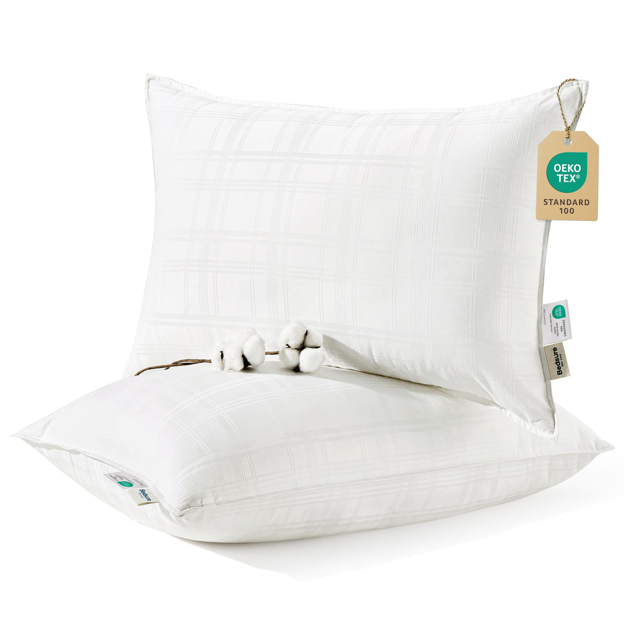 Fluffy Bed Pillows for Sleeping - Luxury Queen Size Pillows Set of 2 with 100% Cotton