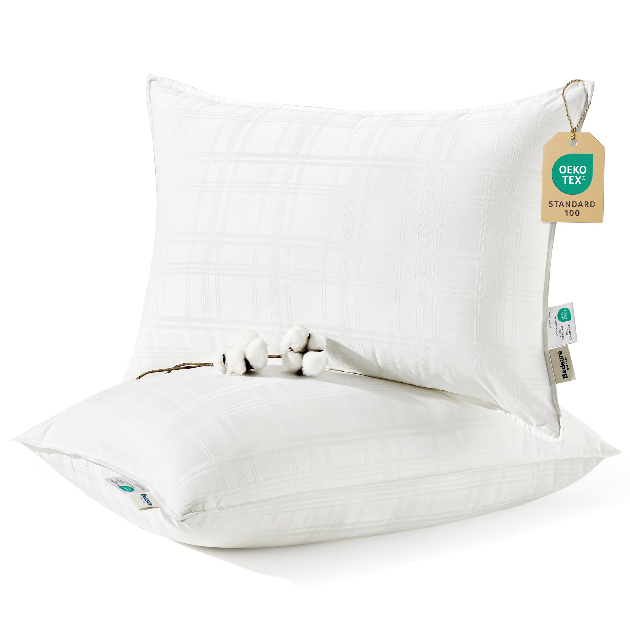 Fluffy Bed Pillows for Sleeping - Luxury Queen Size Pillows Set of 2 with 100% Cotton