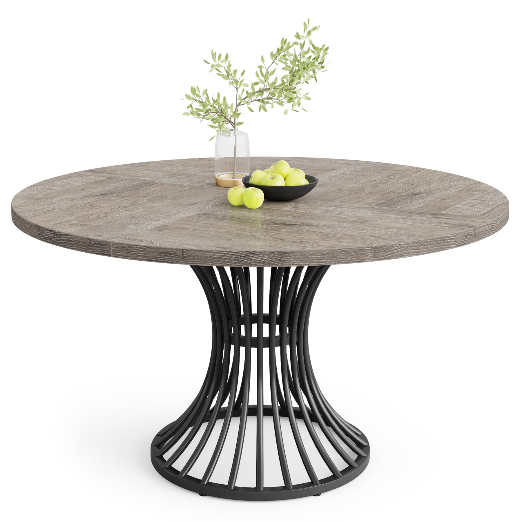 Round Dining Table, 47-Inch Farmhouse Dinning Room Table, Industrial Dinner Table