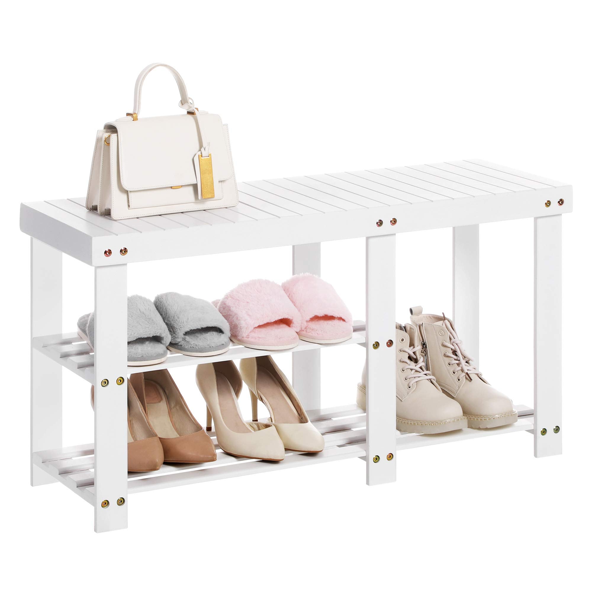 Bamboo Shoe Bench, Shoe Rack for Boots, Entryway Storage Organizer