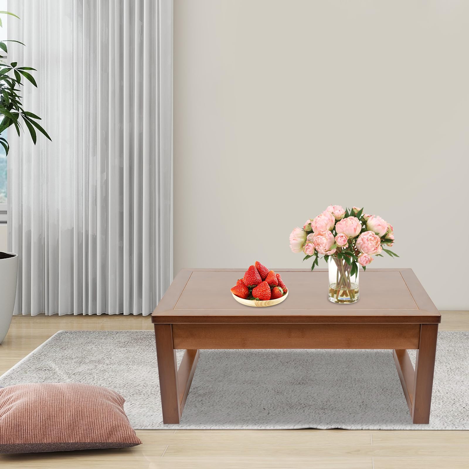 Floor Sitting Low Table, Modern End Table, Wood Coffee Table Rectangle Small Walnut