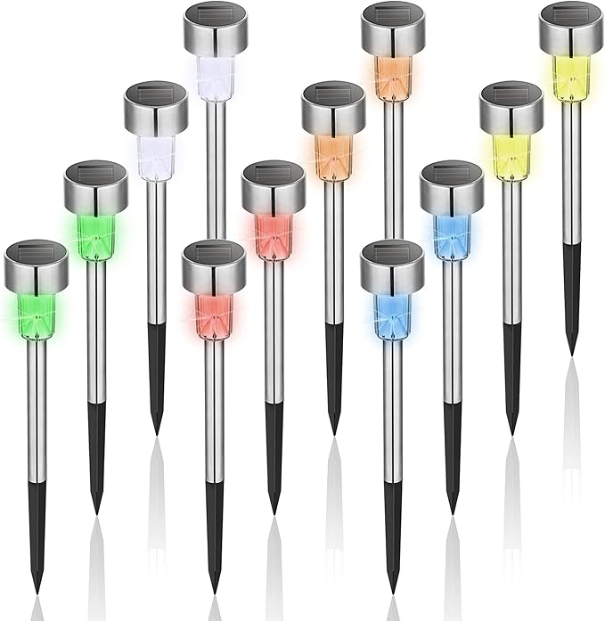 Solar Lights Outdoor Waterproof, 12 Pack, Stainless Steel LED Solar Garden Lights for Patio