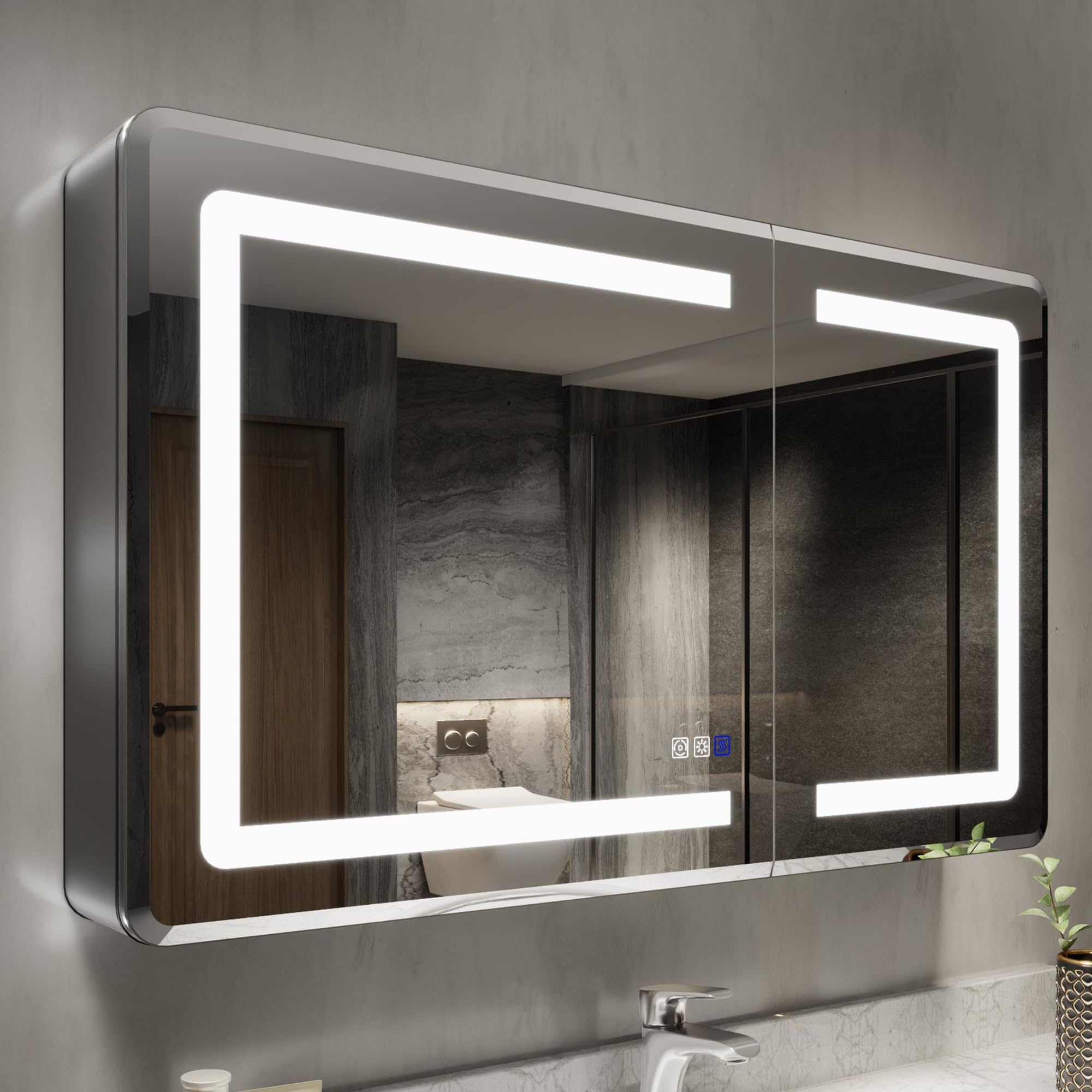 40x24 Lighted Medicine Cabinet with Mirror, Titanium Grey Frame