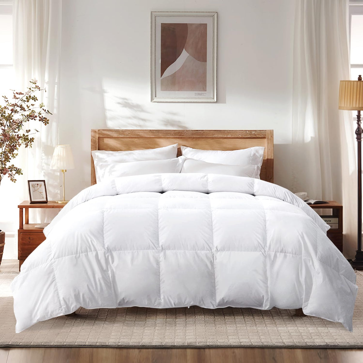 Queen Size Goose Feather Down Comforter – Ultra-Soft 100% Cotton Cover, Moisture