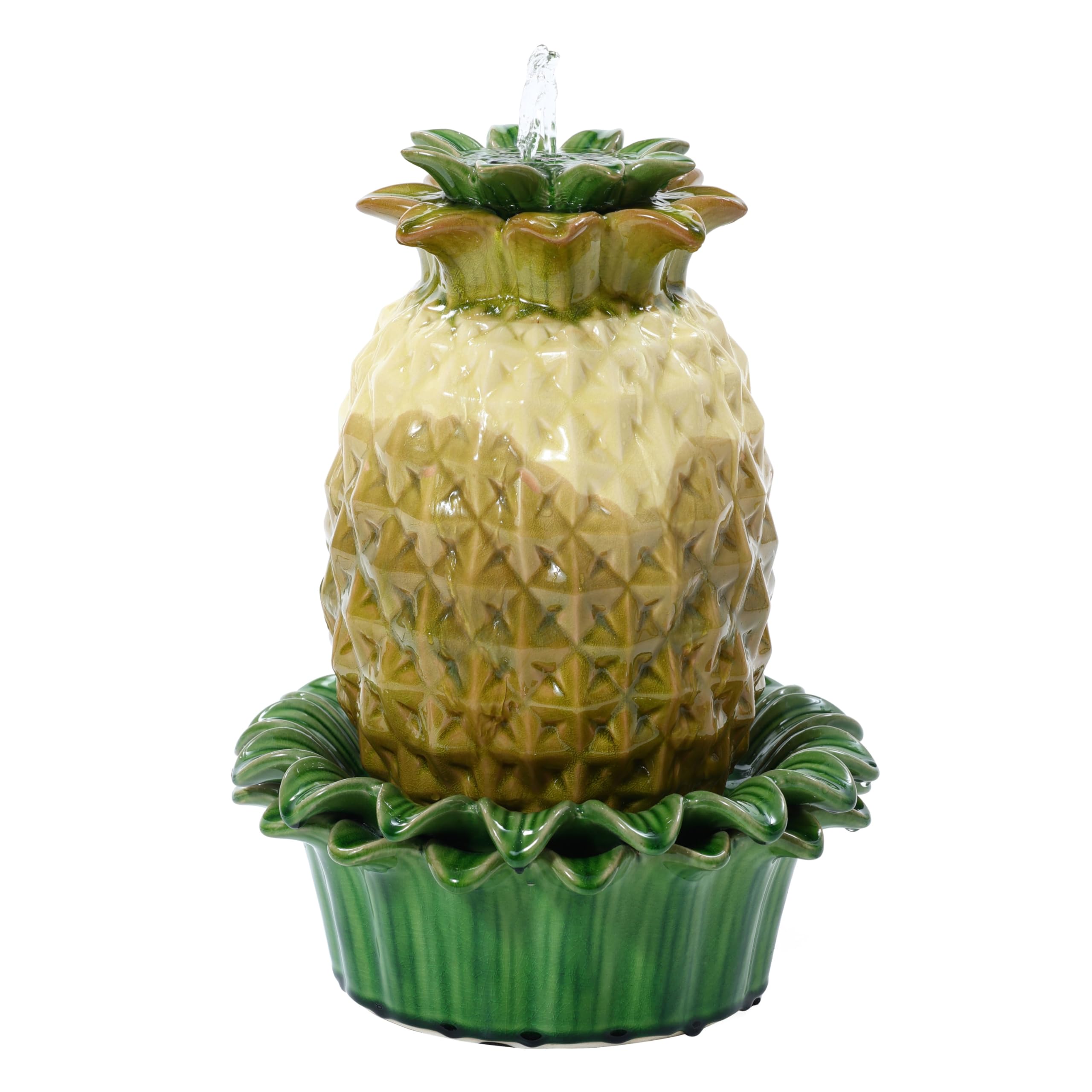 Tabletop Water Fountain, 17 Inch Pineapple Glazed Ceramic Indoor Water Fountains