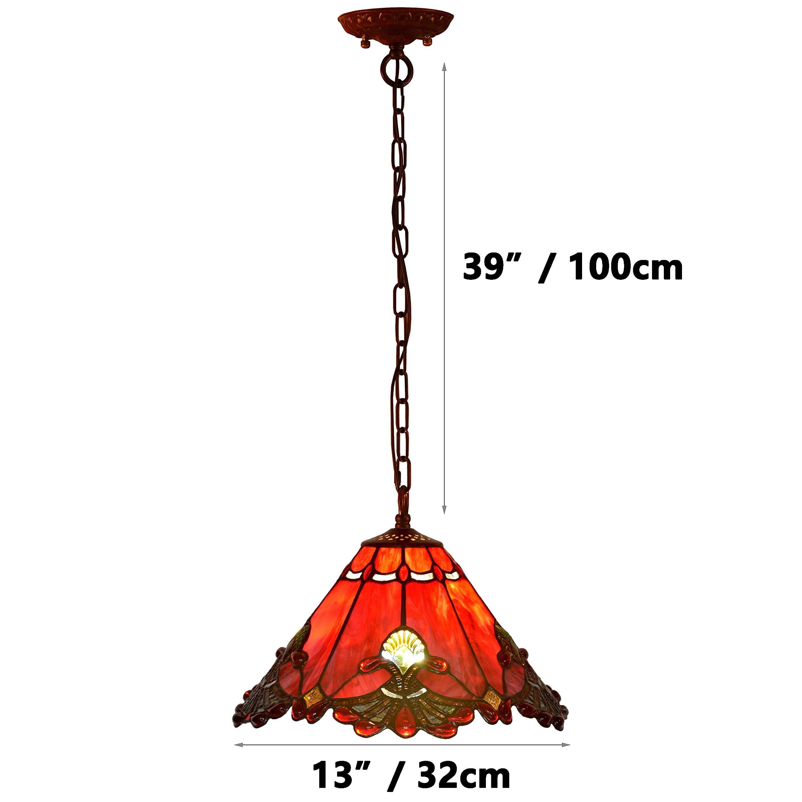 Baroque Tiffany Stained Glass Pendant Light - 13 Inch Red Shade