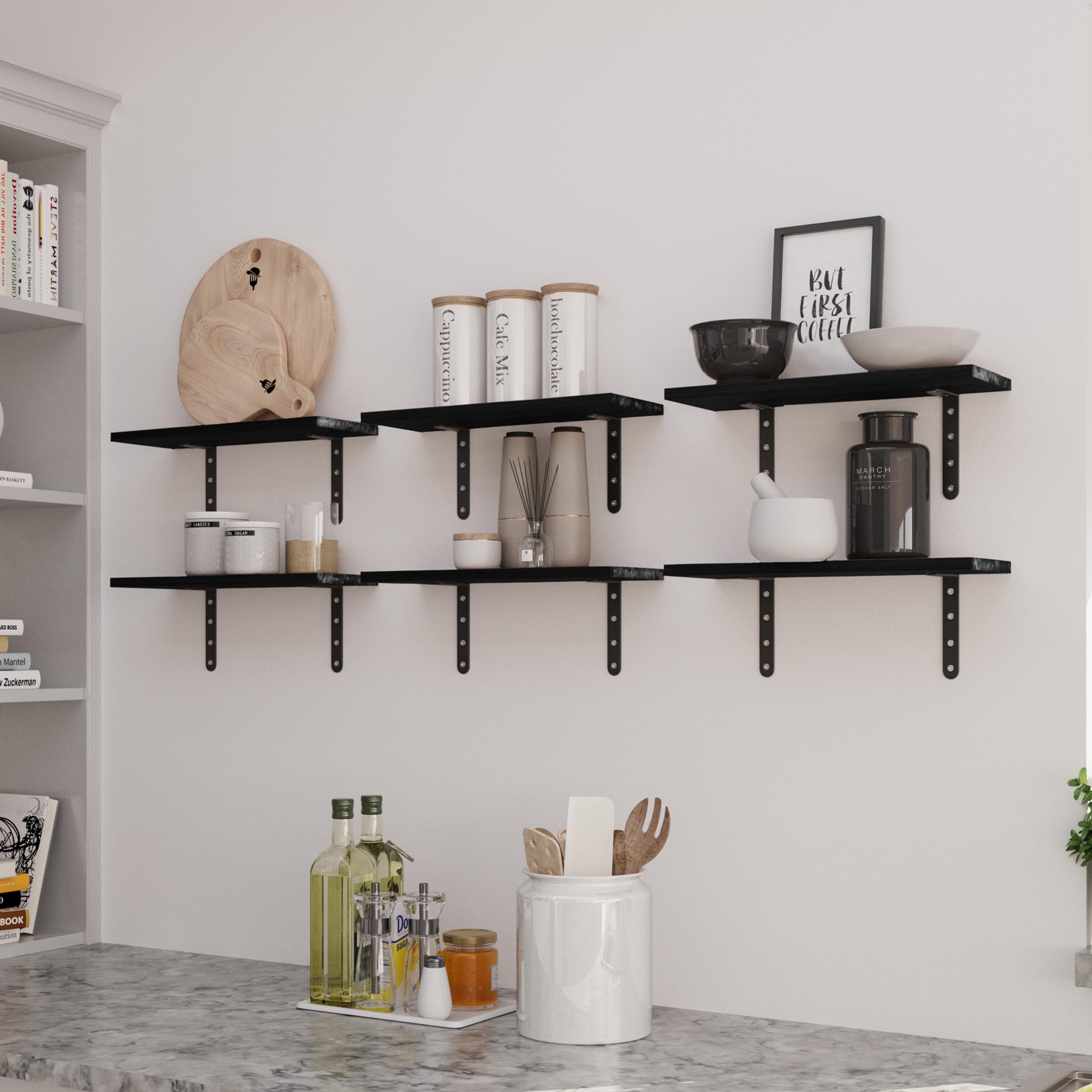 Floating Shelves - Set of 6 Shelves for Living Room, Kitchen, Bedroom