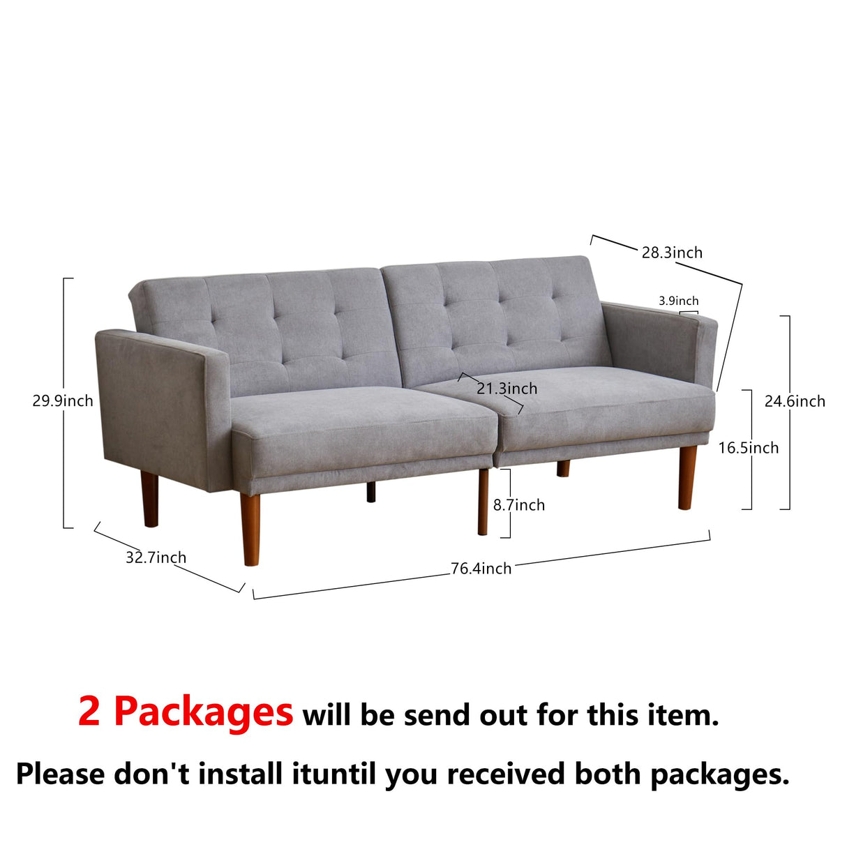 76'' Futon Sofa Bed, Convertible Sleeper Couch Bed, Sleeper Sofa with adjustable backrest