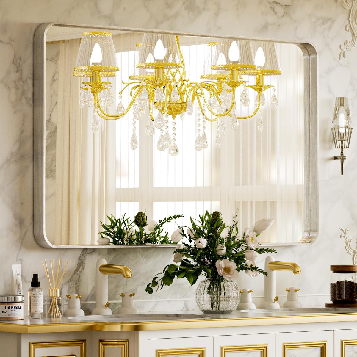 Bathroom Mirror  Silver Gorgeous Deep Frame Wall Mirror