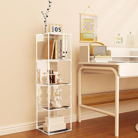 Acrylic Bookcase 4-Tier, Clear Acrylic Bookshelf, Open Display Storage Clear Bookshelf