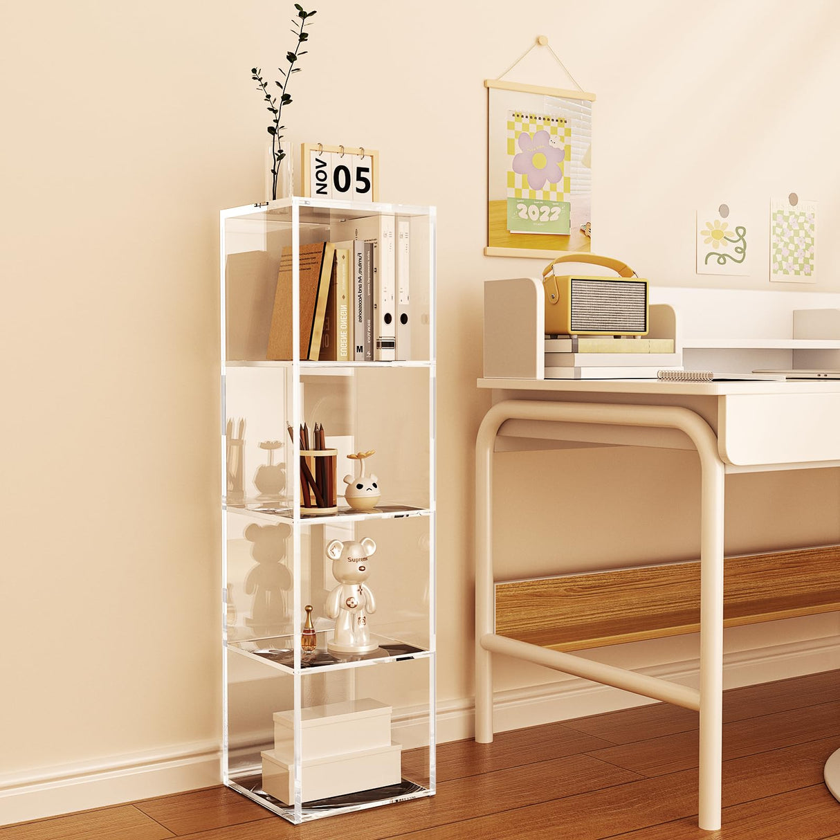 Bookcase 4-Tier, Clear Acrylic Bookshelf