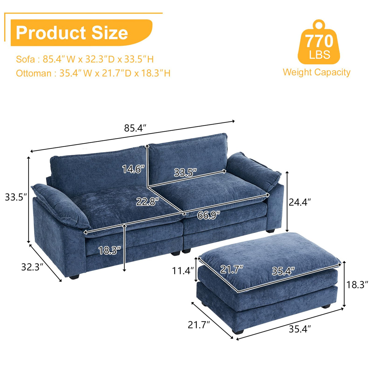 85.4" Convertible Sectional Sofa,L-Shaped Deep Seat Sofa Couch for Living Room