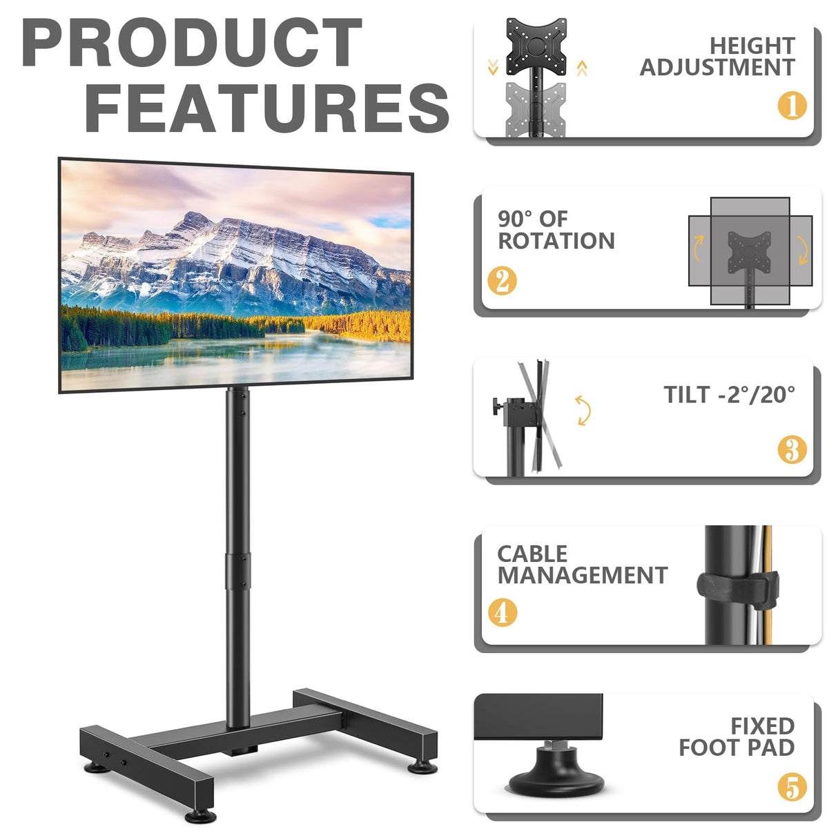 TV Floor Stand for 13-50 inch LCD LED Flat/Curved Panel Screen TVs up to 44 lbs