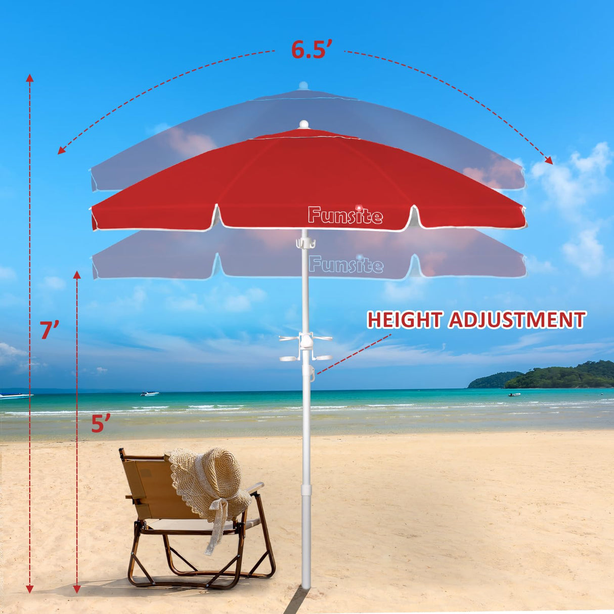 6.5ft Portable Beach Umbrellas for Sand, UV 50+ Beach Umbrella with Heavy Duty Anchor,