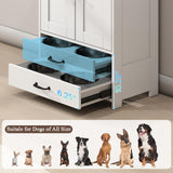Elevated Dog Feeding Station with Storage Cabinet & Leash Hooks
