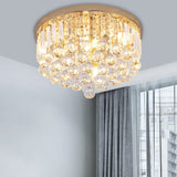 Mini Crystal Chandelier Ceiling Light,Flush Mount Modern Round K9 Crystal Raindrop