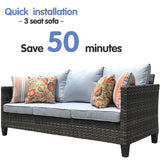 Outdoor Wicker Rattan Sofa Couch with Chairs and Ottomans