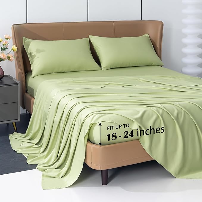 Cooling Sheets Rayon Derived from Bamboo 18"-24" Extra Deep Pocket Queen Sheets