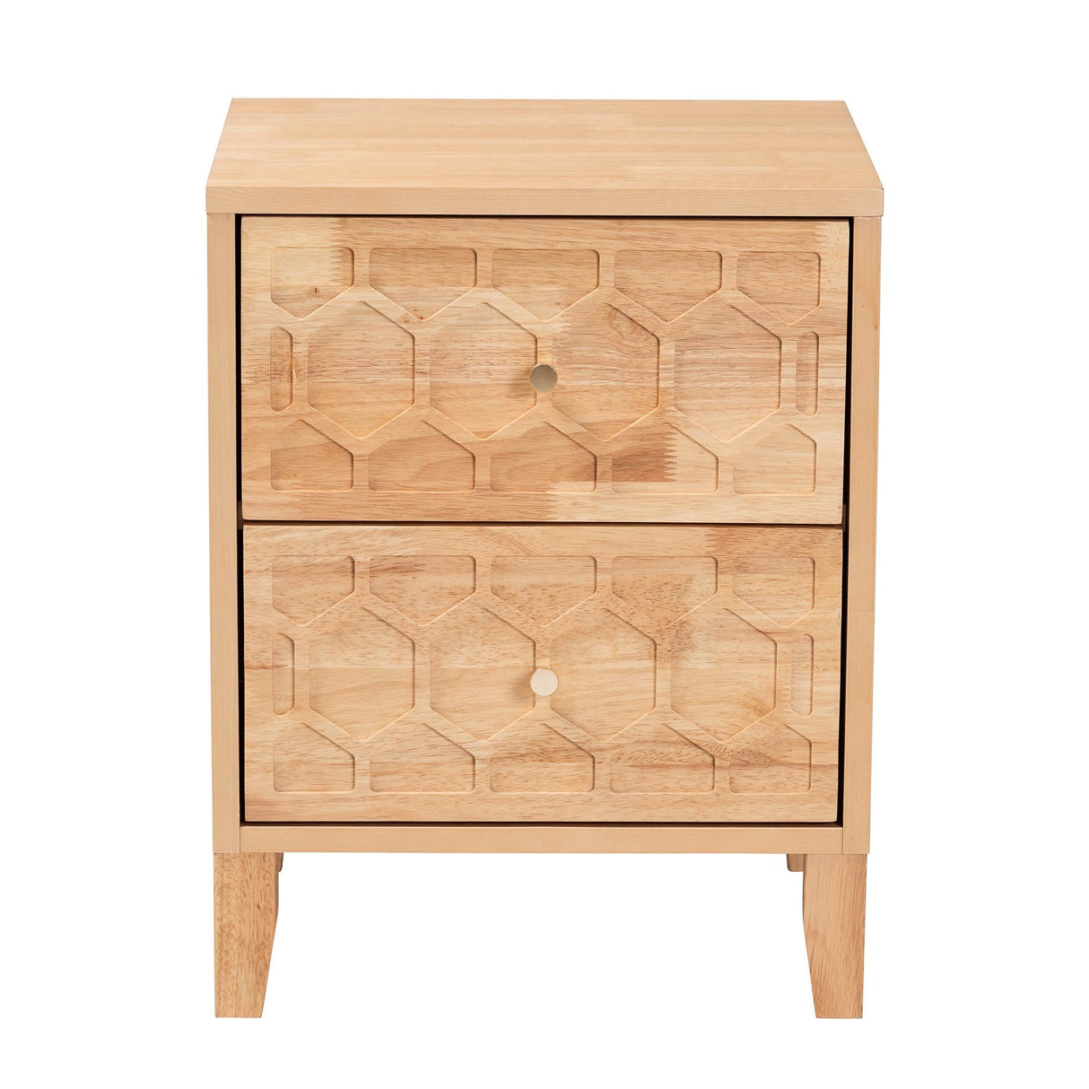 Baxton Studio Hosea Carved Honeycomb Nightstand, 2-Drawer, Natural