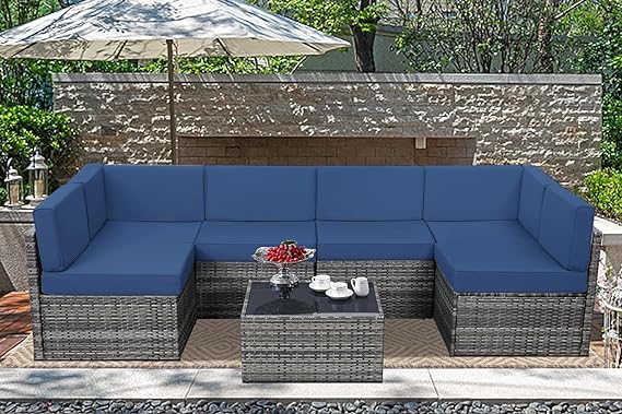 7 Piece Outdoor Patio Furniture Set, Outdoor Sectional Conversation Furniture Chair