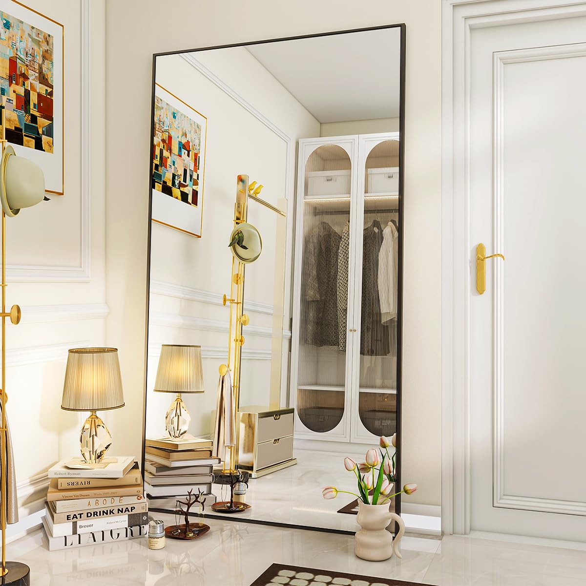 Oversized Full Length Mirror, 76" x 34" Floor Mirror with Stand, Aluminum Alloy