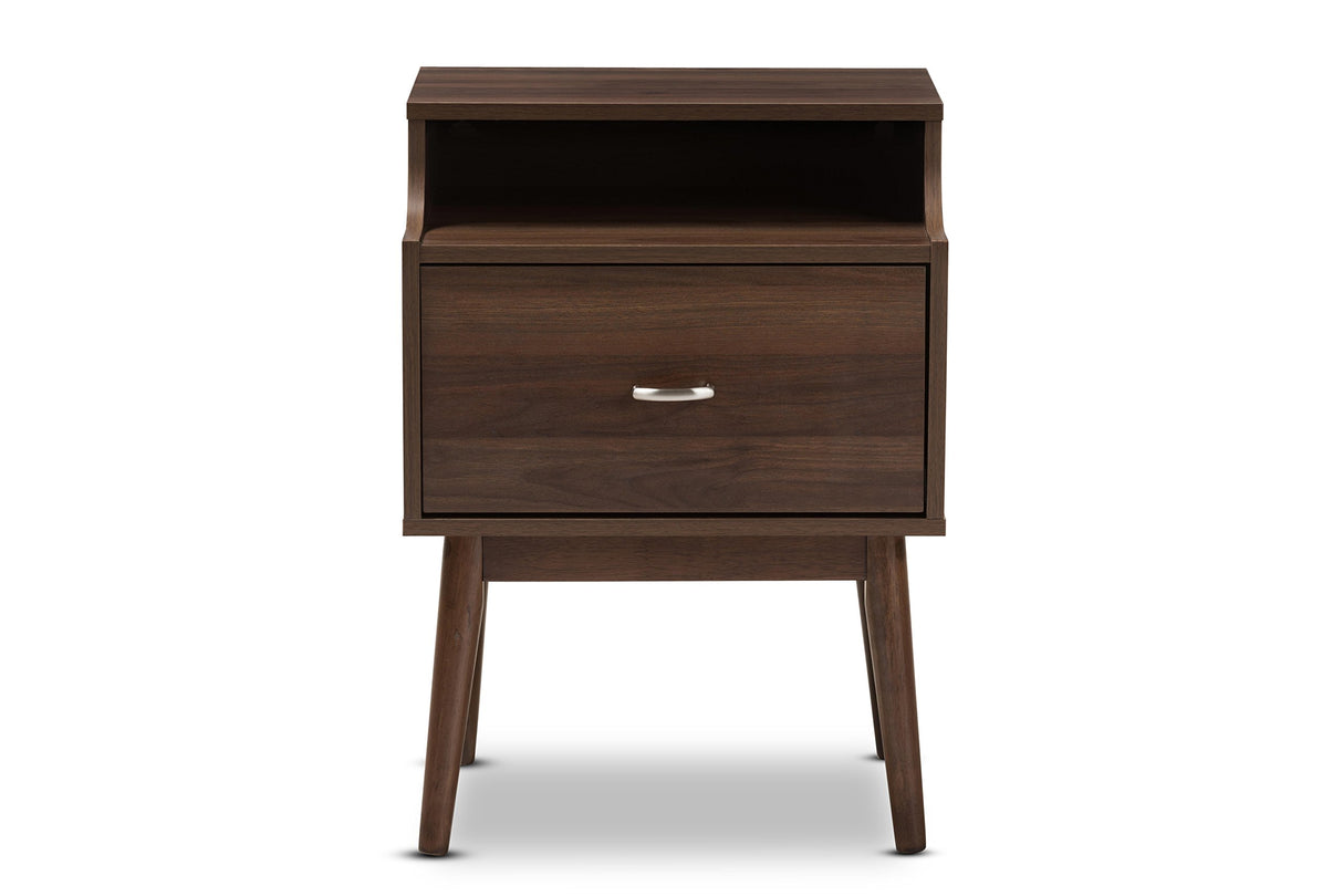 Studio Sharon Mid-Century Modern Walnut Brown Finished Nightstand