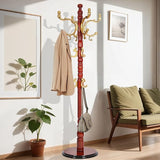 73 in Wood Coat Rack, Coat Rack Freestanding with Stable Round Base, Adjustable Height Tree Coat Rack Stand