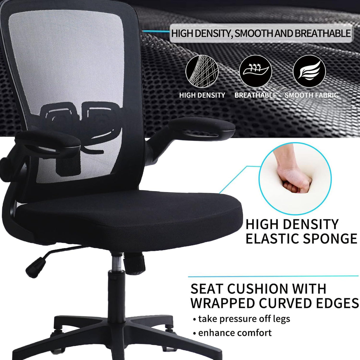 Desk Chairs with Wheels, Ergonomic Mesh Office Chair Adjustable Height