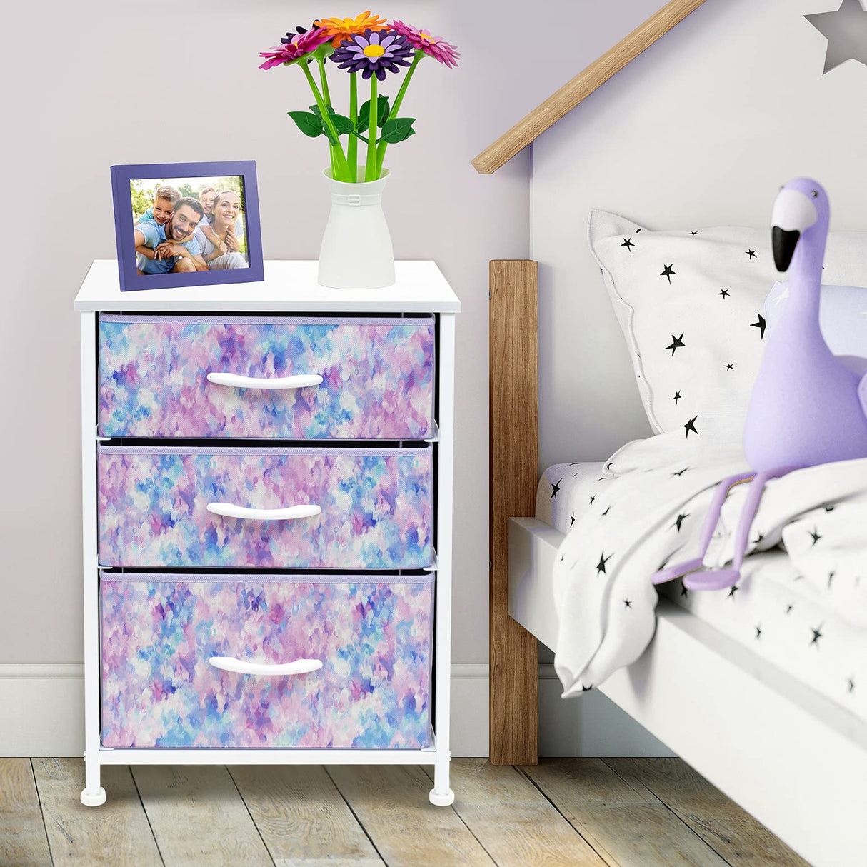 Nightstand Storage Organizer with 3 Drawers - Kids Girls, Boys Bedroom Furniture