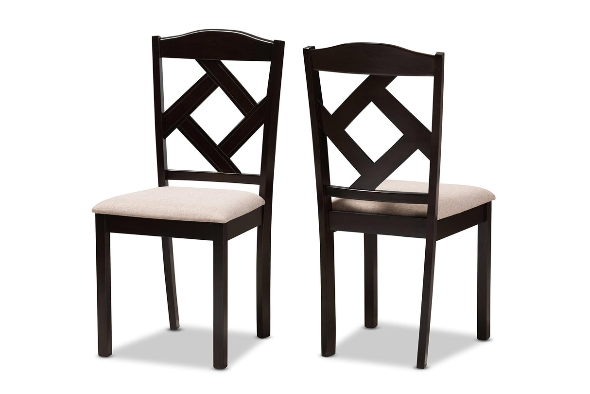 Ruth Dining Set and Dining Set Beige Fabric Upholstered and Dark Brown Finished 5-Piece