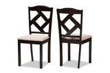 Ruth Dining Set and Dining Set Beige Fabric Upholstered and Dark Brown Finished 5-Piece