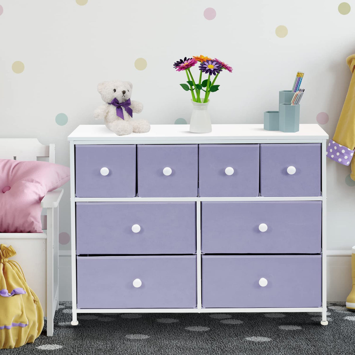Fabric Dresser for Kids Bedroom - Chest of 8 Drawers, Storage Tower, Clothing Organizer,