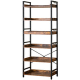 Adjustable 6 Tier Open Bookcase, Rustic Farmhouse Book Shelves, Industrial Wood and Black Metal Bookshelves, Mid Century Bookcase for Home Office Living Room Bedroom