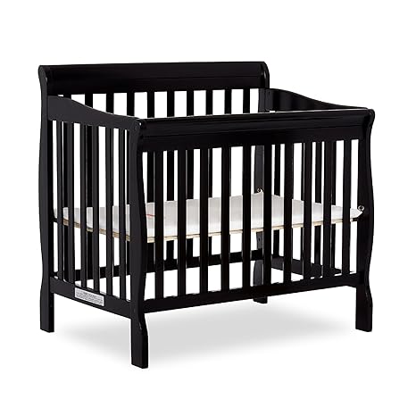 Aden 4-in-1 Convertible Mini Crib In Black, Greenguard Gold Certified, Non-Toxic Finish