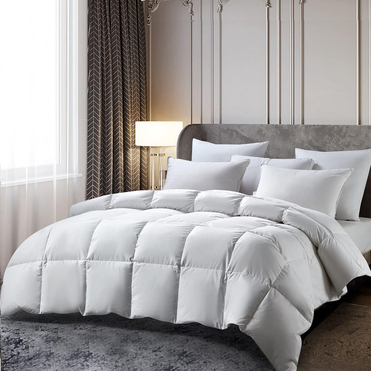All Season White Down and Feather Comforter-Medium Weight with Corner Tabs, King