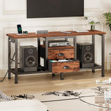 Stand with Power Outlets and 2 Fabric Drawers, 42 Inch Small Entertainment Center with Open Storage Shelves,