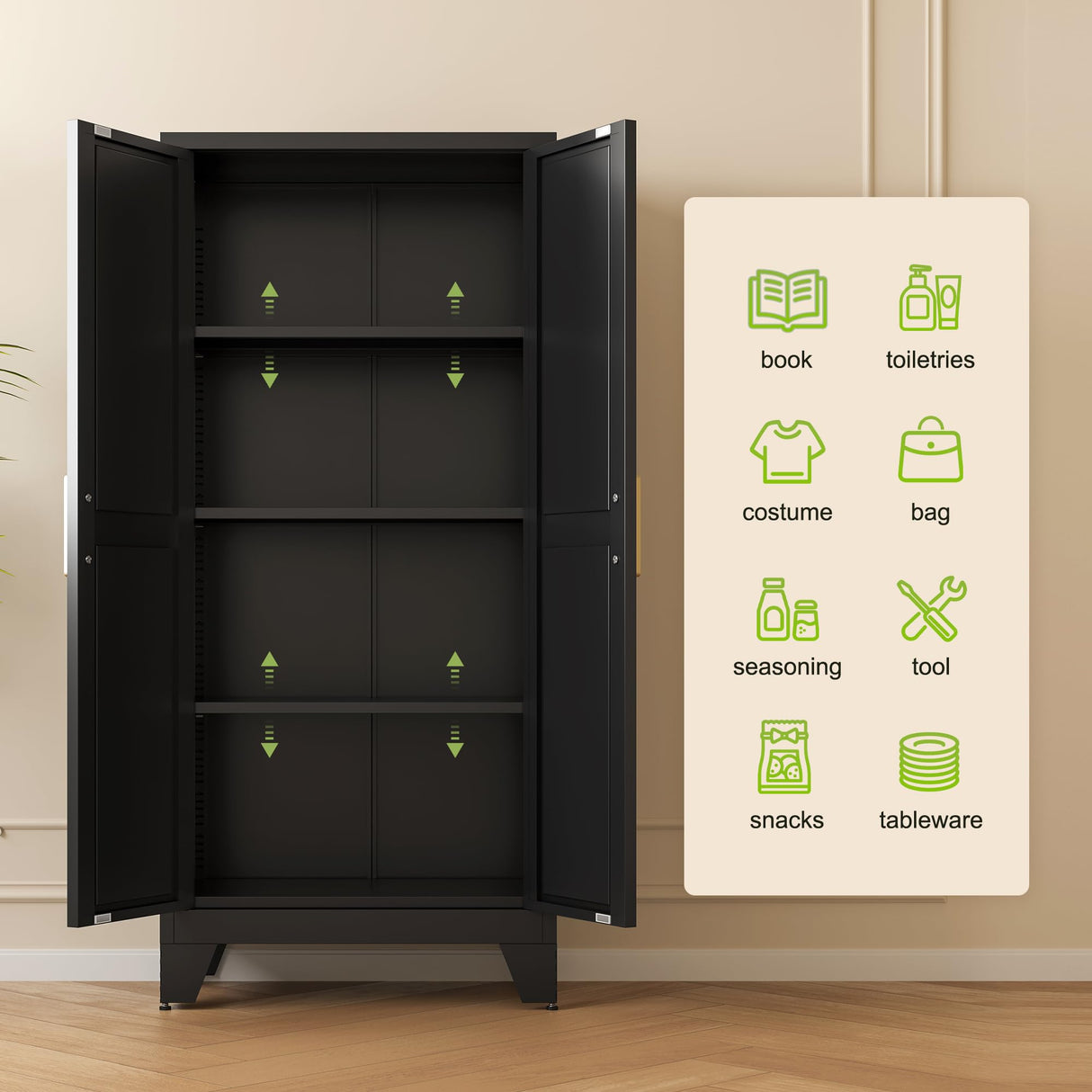 61" Tall Farmhouse Metal Pantry Cabinet, Kitchen Pantry Storage Cabinets