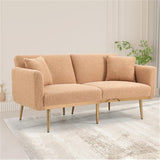 Convertible Futon Sofa Bed, Teddy Upholstered Folding Sleeper Sofa with Adjustable Backrest and 2 Pillows