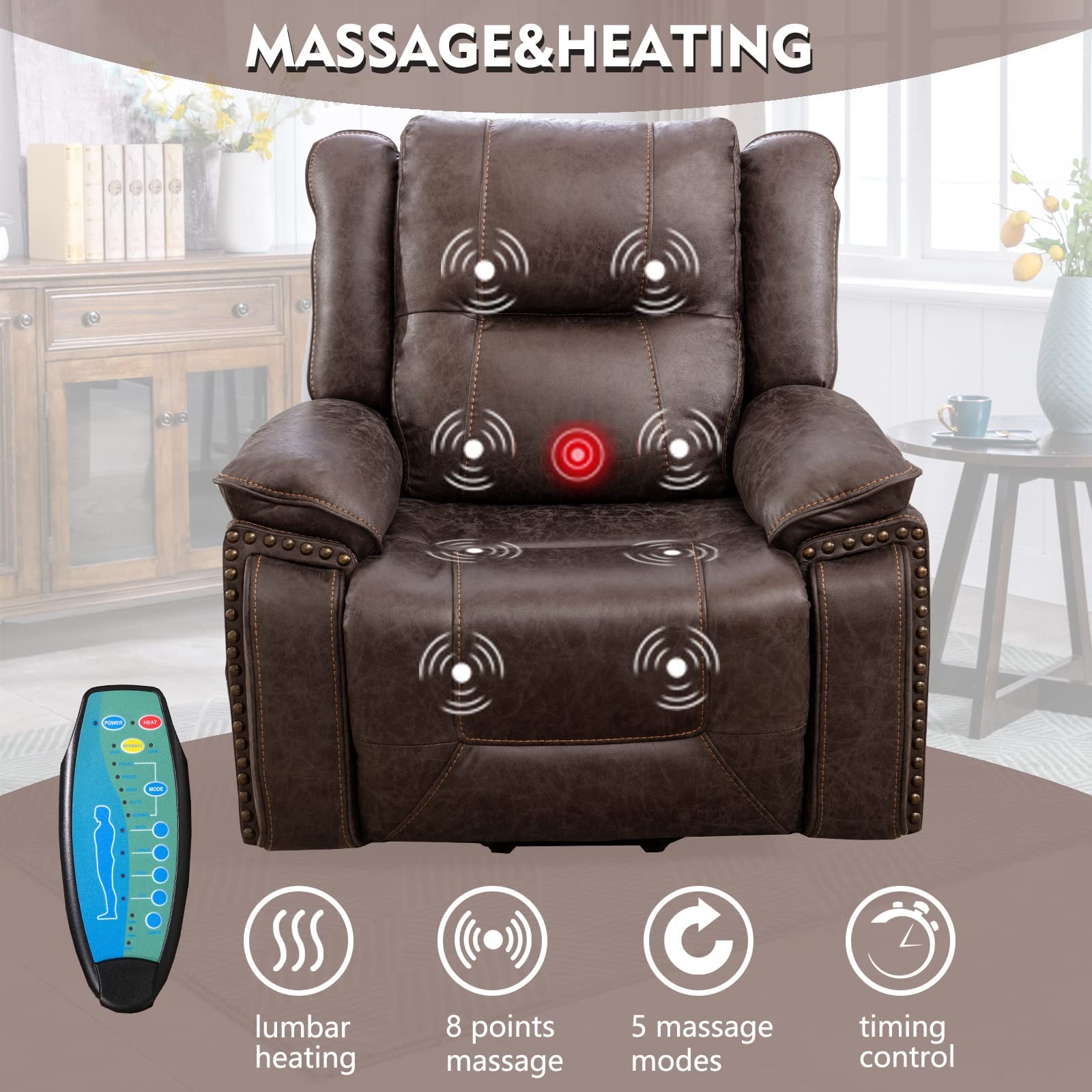 Dual Motor Large Power Lift Recliner Chair with Massage and Heat for Elderly Big People