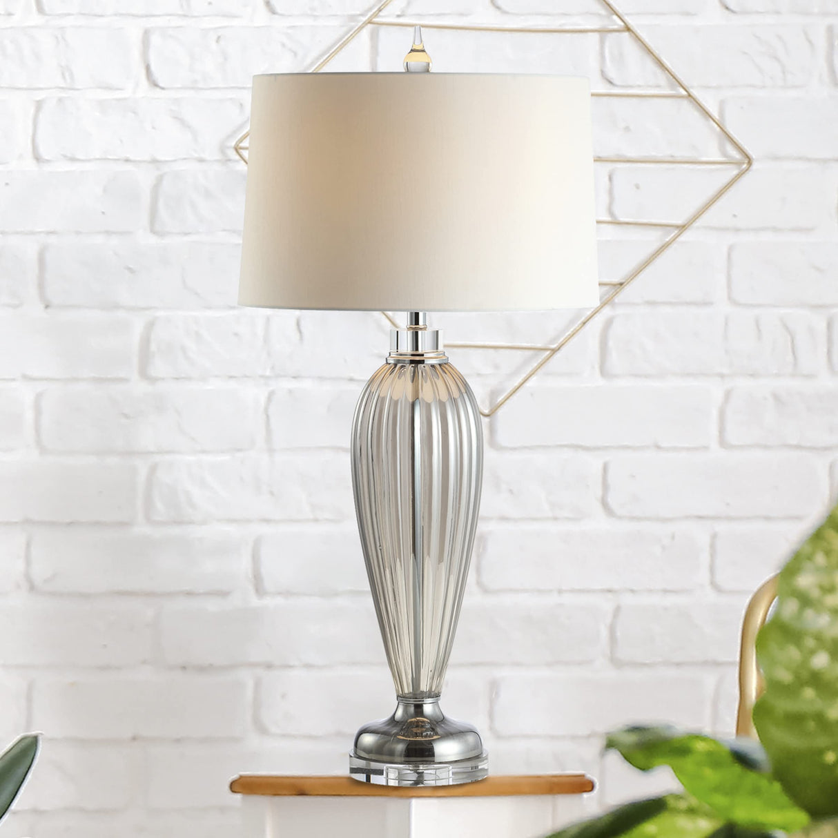JYL2066A Julian 33.5" Glass/Crystal LED Table Lamp Traditional Bedside Desk Nightstand