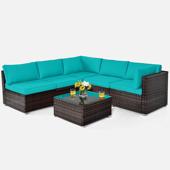 6 Pieces Patio Furniture Set, Outdoor Wicker Conversation Set