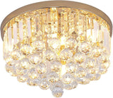 Mini Crystal Chandelier Ceiling Light,Flush Mount Modern Round K9 Crystal Raindrop