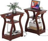 End table with Charging Station, Side Table with USB Ports and Outlets, Nightstand