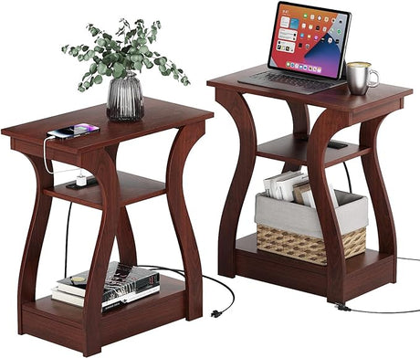 End table Set of 2 with Charging Station, Side Table with USB Ports and Outlets, Nightstand