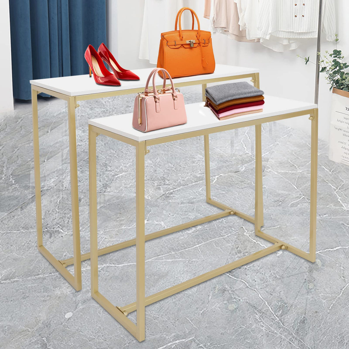 Modern Nesting Tables Retail Display Tables Set of 2 Shoes and Handbags