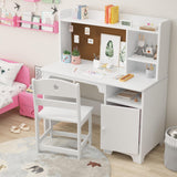 Set,Study Desk for Kids with Hutch, Storage Cabinet, Wooden Children Study Table,