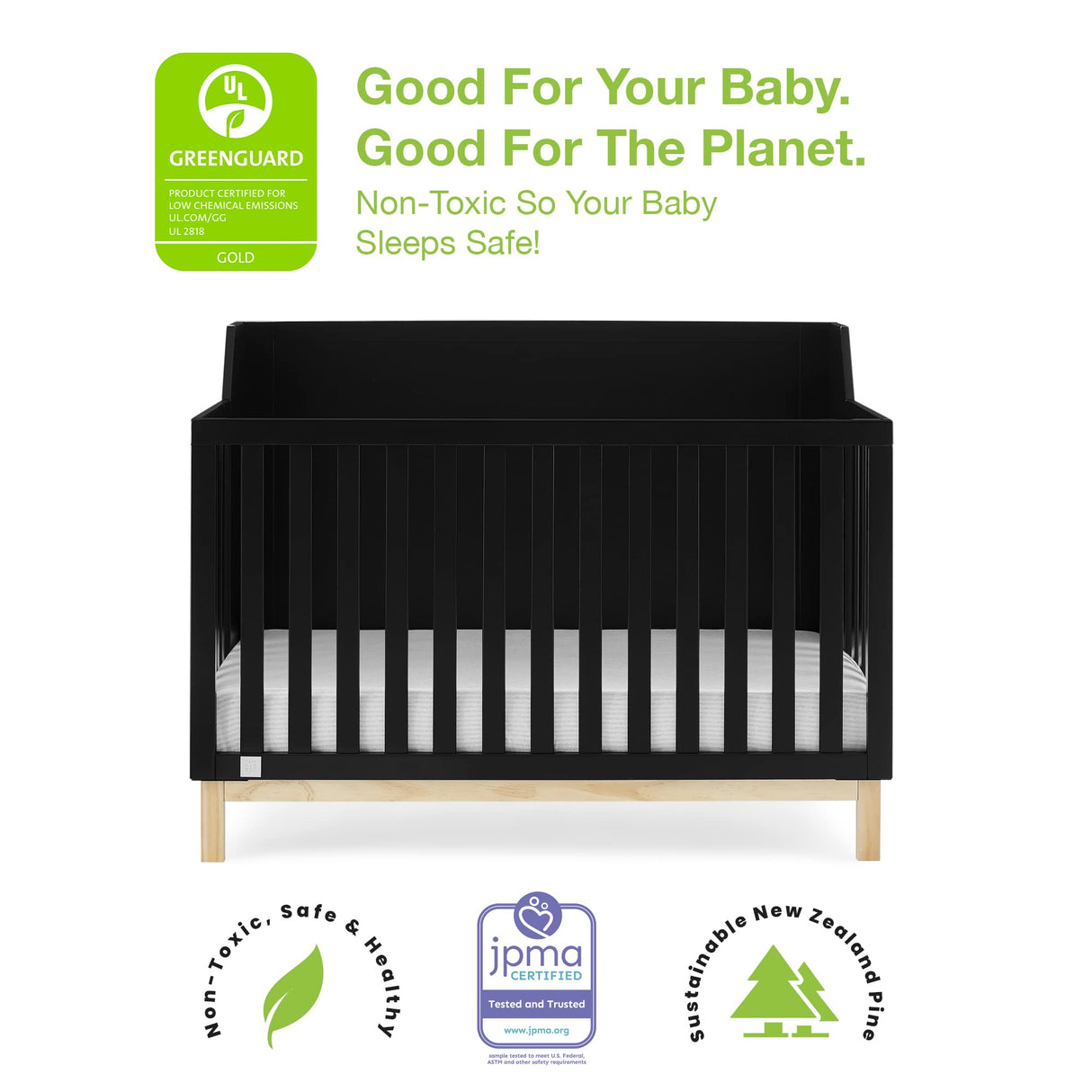 Oxford 6-in-1 Convertible Crib - Greenguard Gold Certified, Ebony/Natural